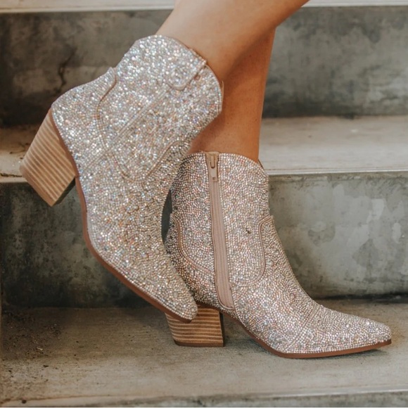Betsey Johnson Diva Rhinestone Western Boots - Picture 1 of 9